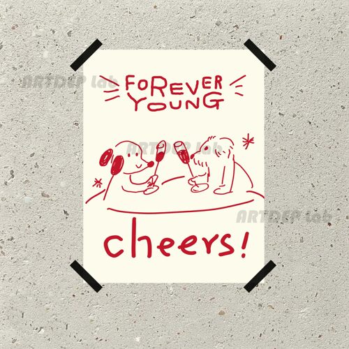 ATD 永远年轻forever young 咖啡馆 狗狗插画装饰画海报墙饰ins风