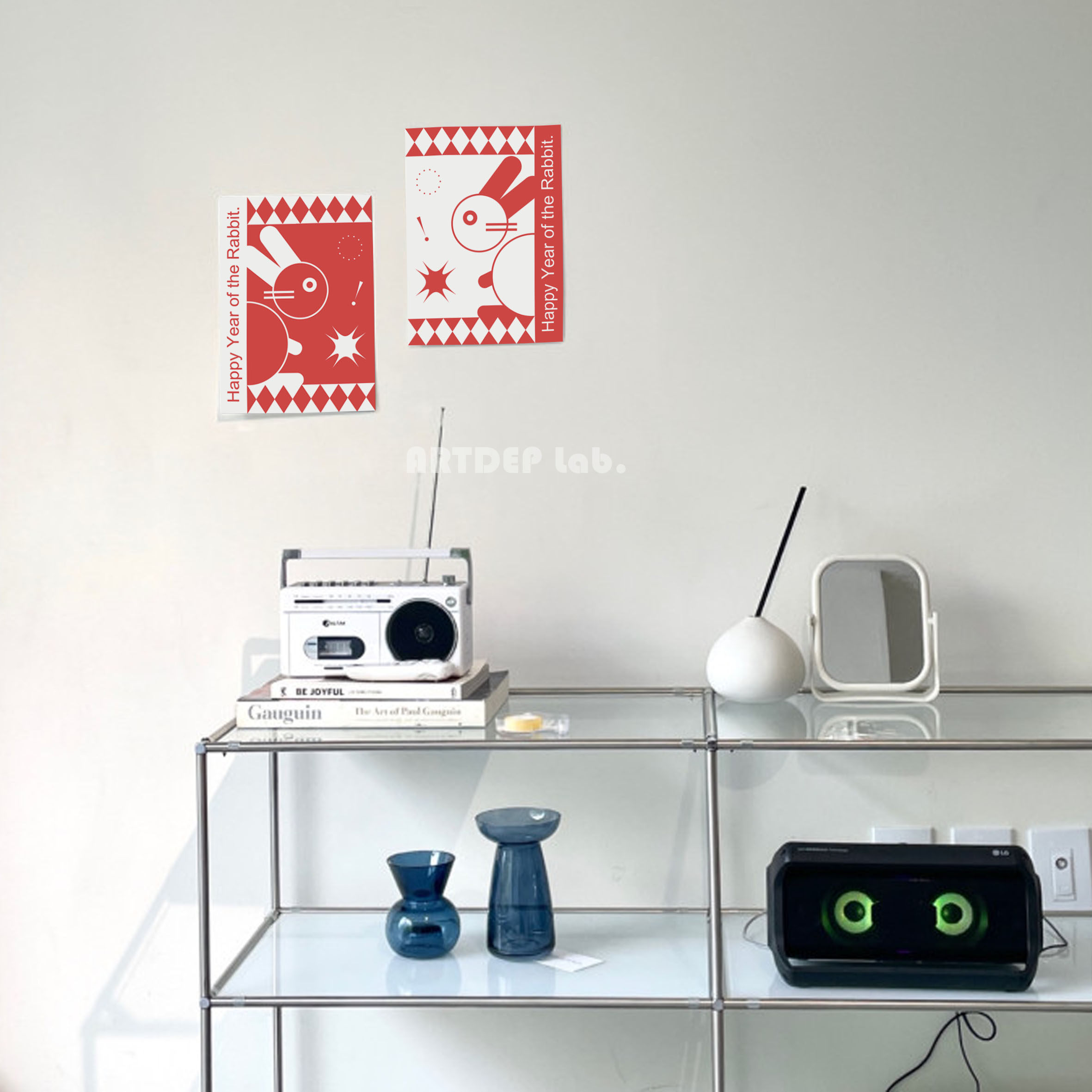 原创兔年抽象几何装饰画