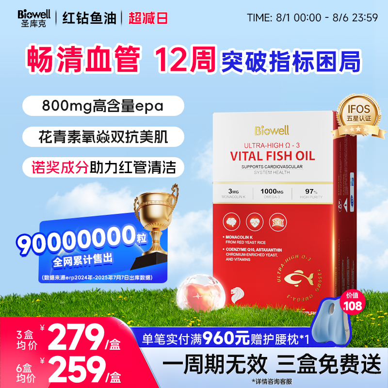 升级】Biowell红钻鱼油97%高浓度EPA深海omega3红曲米辅酶Q10血脂