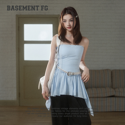BASEMENTFG连衣裙女不对称下摆显瘦蓝色夏季新款262140025028