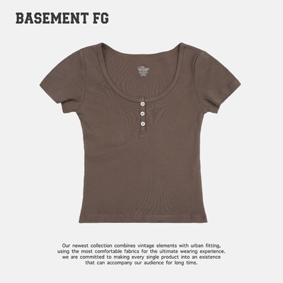 BASEMENTFG正肩短袖T恤三粒扣修身显瘦百搭甜辣上衣261020019013