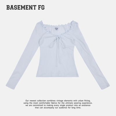 BASEMENTFG蝴蝶结长袖T恤女白色修身打底衫内搭上衣261030042028