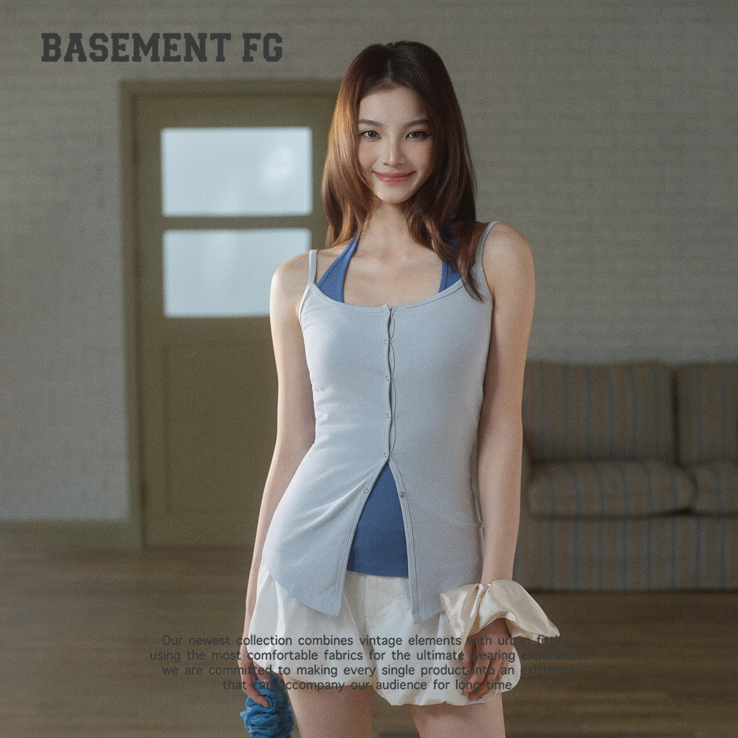 BASEMENTFG纽扣吊带背心女夏修身显瘦无袖上衣261010190028