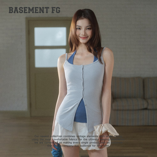 BASEMENTFG纽扣吊带背心女夏修身显瘦无袖上衣261010190028