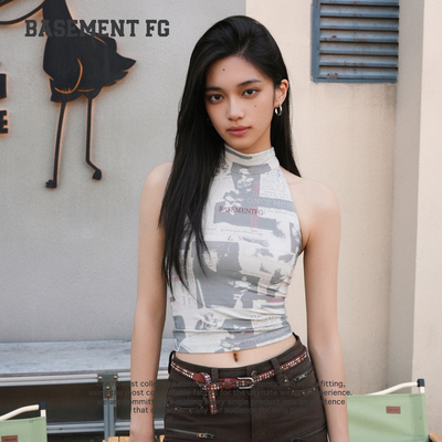 BASEMENTFG千禧风挂脖吊带背心女印花小众辣妹上衣261010350020