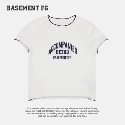 BASEMENTFG复古字母印花短袖T恤圆领撞色袖休闲上衣263020017005