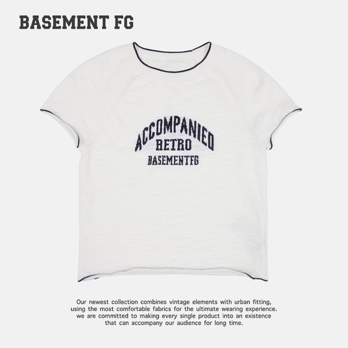 BASEMENTFG复古字母印花短袖T恤圆领撞色袖休闲上衣263020017005