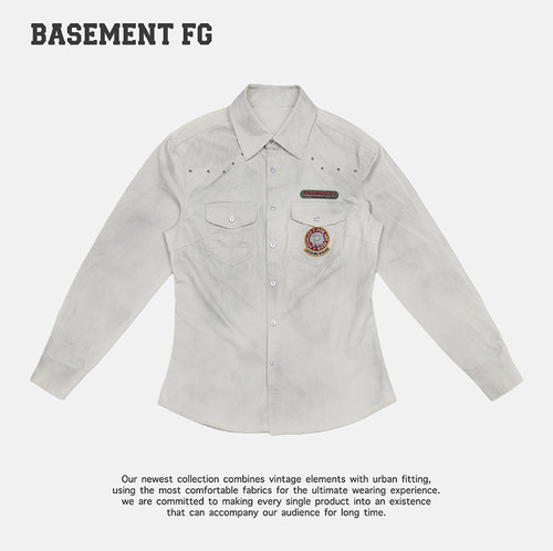BASEMENT FG美式复古休闲百搭水洗做旧牛仔衬衫252070331020
