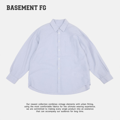 BASEMENTFG美式复古休闲百搭宽松格纹长袖衬衫252070112062