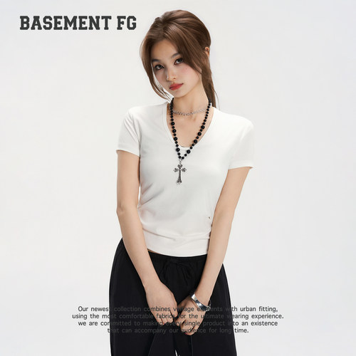BASEMENT FG美式复古风白色短袖T恤宽松百搭休闲上衣261020254005