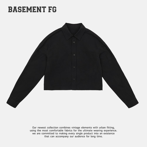 BASEMENTFG复古风宽松长袖衬衫女黑色简约百搭通勤262070070001