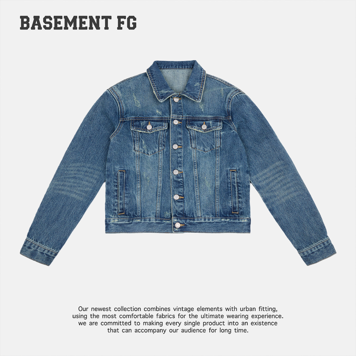 BASEMENTFG美式复古牛仔夹克宽松短款水洗做旧外套潮267310002029