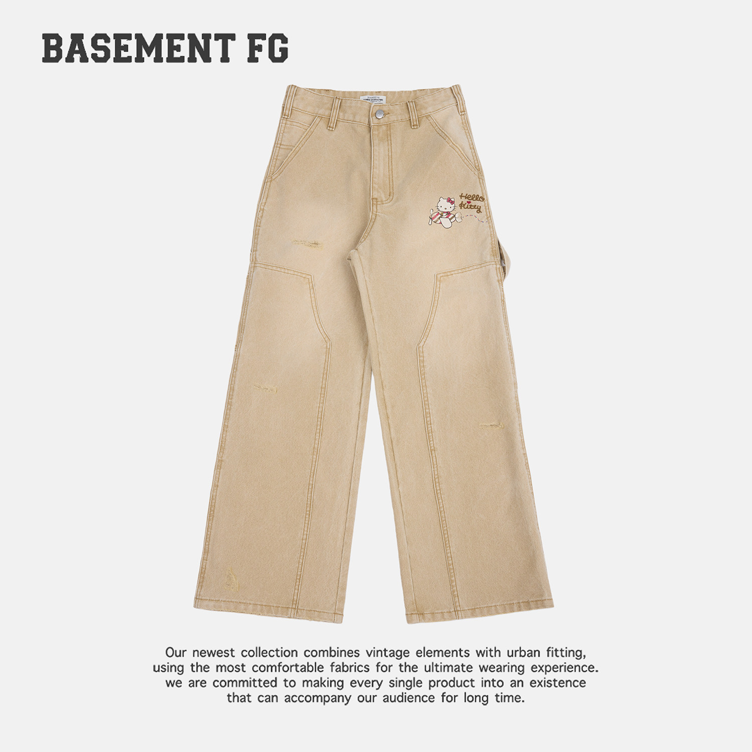 BASEMENTFGxHelloKitty卡通刺绣女高腰阔腿休闲裤267330022011