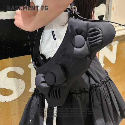 BASEMENTFG大容量旅行包女黑色蝴蝶结单肩斜挎手提包254020034040