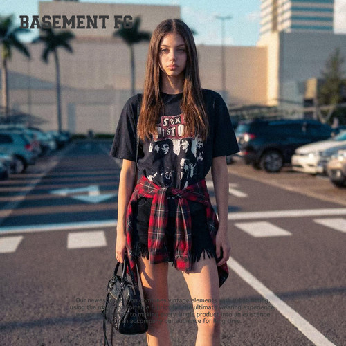 BASEMENTFG复古摇滚风印花T恤男女短袖深灰色上衣261020175021