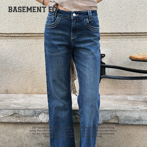 BASEMENTFG复古高腰微喇牛仔裤女修身显瘦百搭长裤267330067284
