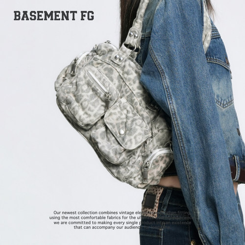 BASEMENTFG复古风做旧多口袋牛仔托特包手提斜挎包264020112130