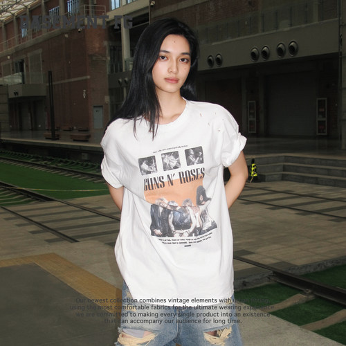 BASEMENTFG美式复古印花短袖T恤宽松圆领纯棉上衣潮261020382004