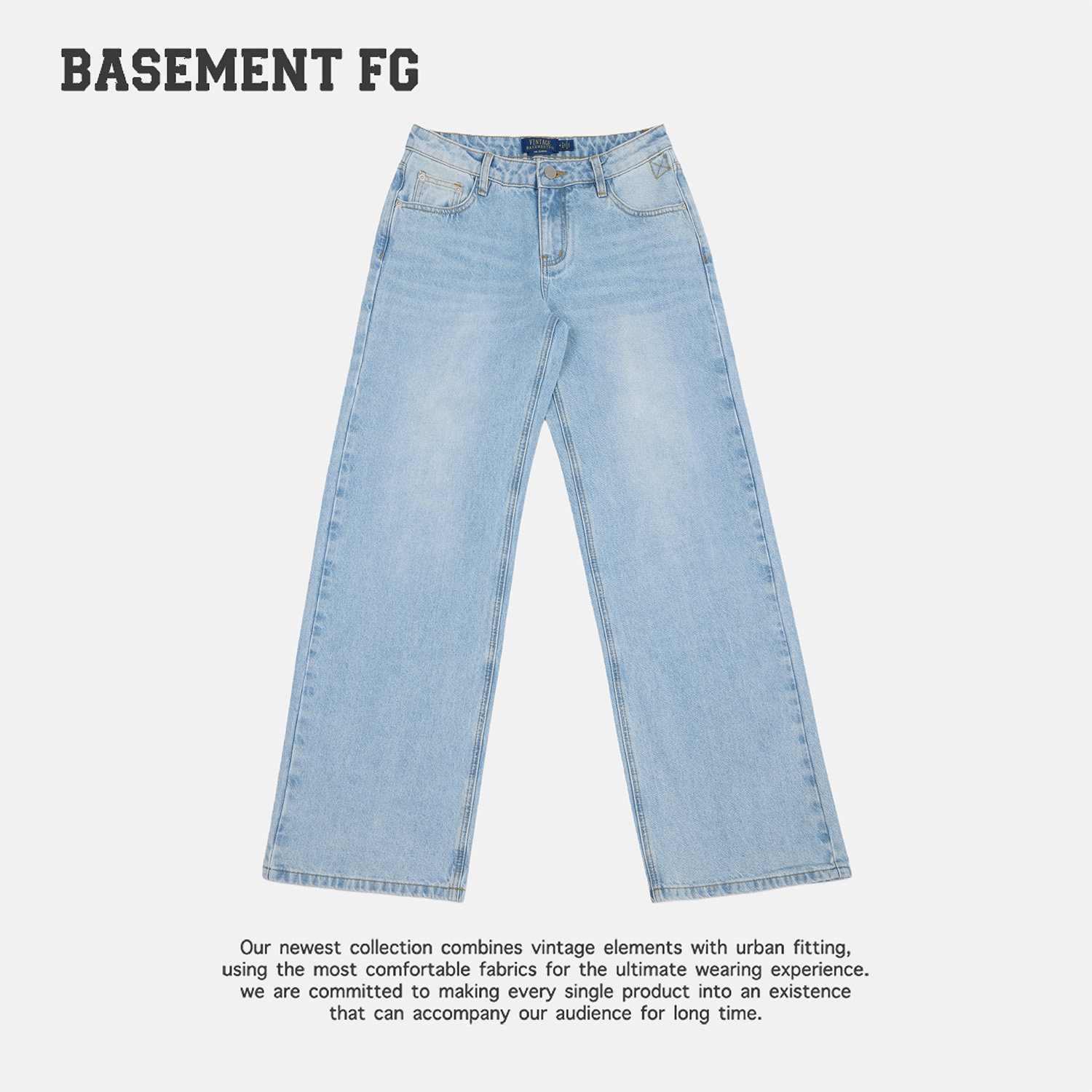 BASEMENTFG高街风浅蓝色直筒牛仔裤女百搭阔腿裤267330035028