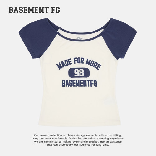 BASEMENTFG美式复古撞色短袖T恤女字母印花上衣261020072132