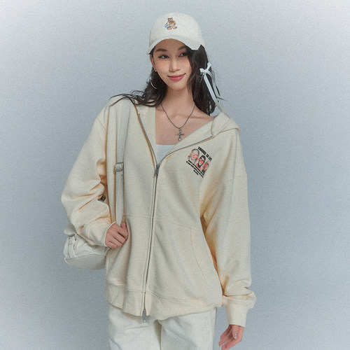 印花运动休闲连帽卫衣外套