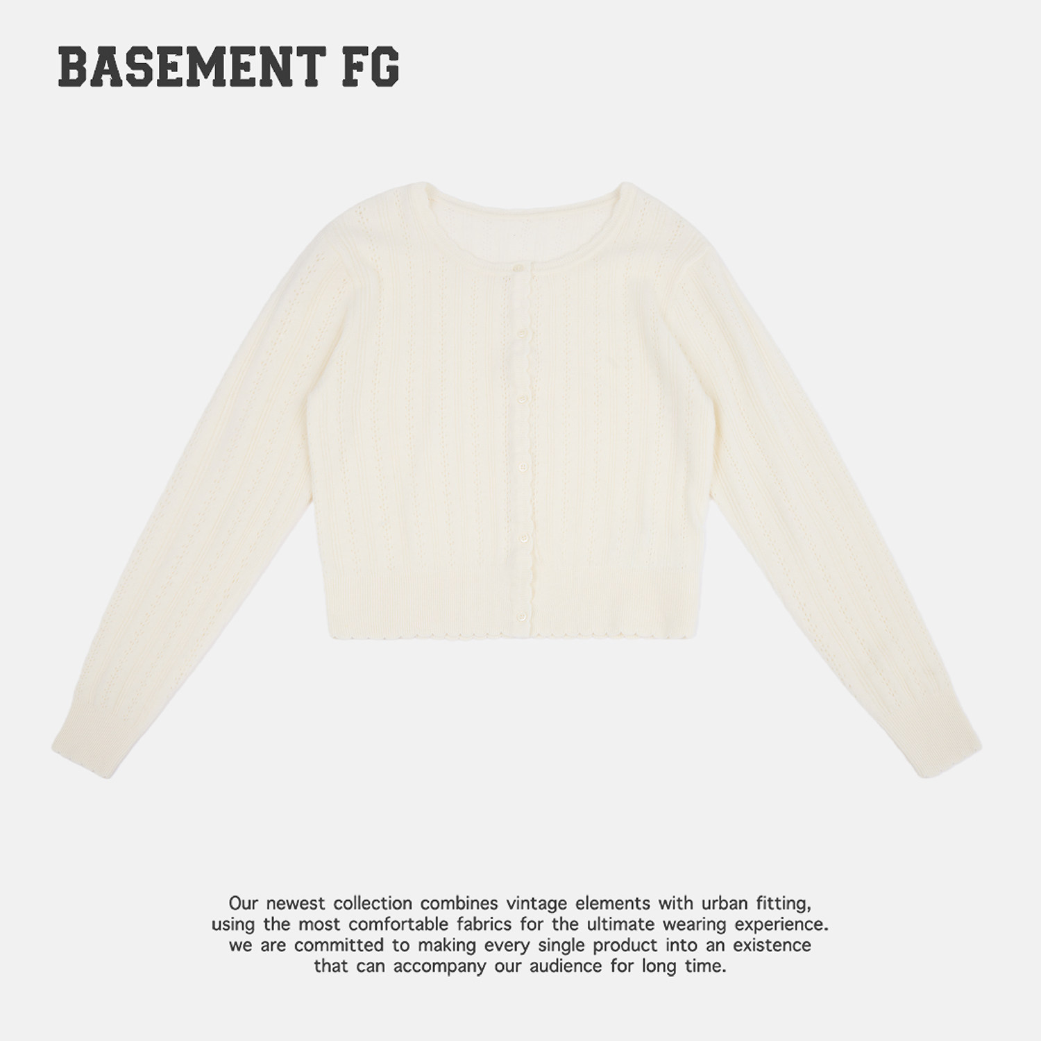 BASEMENTFG老钱风修身针织开衫女纽扣百搭毛衣圆领263080060005