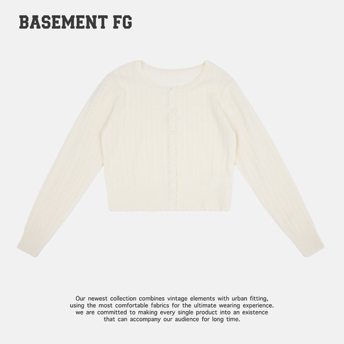 BASEMENTFG老钱风修身针织开衫女纽扣百搭毛衣圆领263080060005