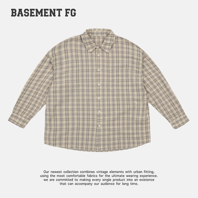 BASEMENTFG复古风格子衬衫女长袖宽松翻领复古风262070127062
