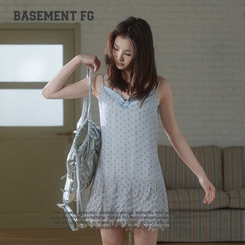 BASEMENTFG法式蕾丝吊带连衣裙女V领短裙温柔气质262140020020