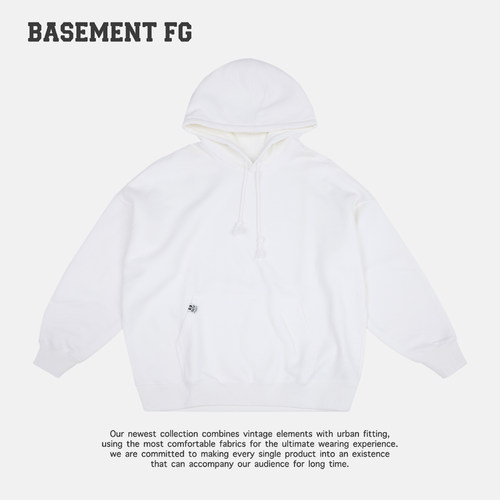 BASEMENTFG极简风白色连帽卫衣休闲百搭套头长袖上衣241050099004