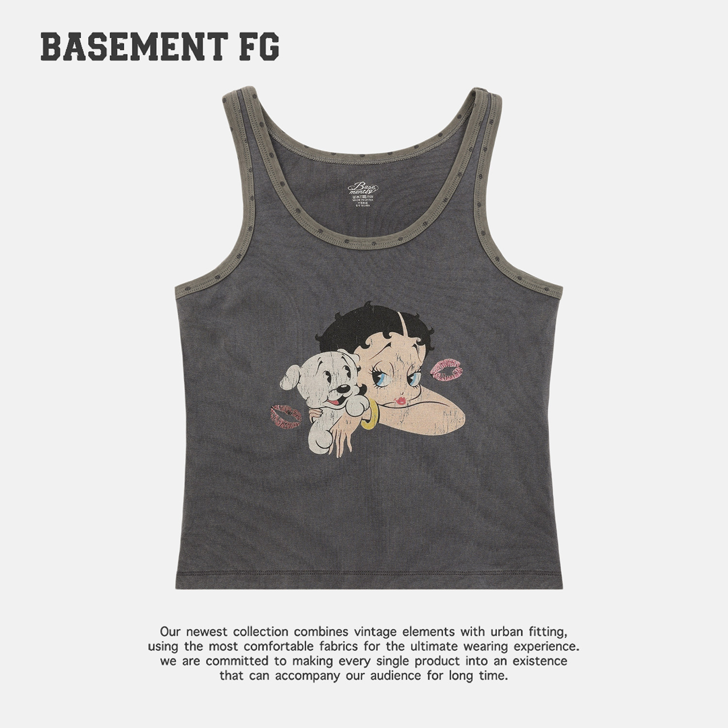 BASEMENTFG复古卡通印花吊带背心女夏修身设计感261010081020