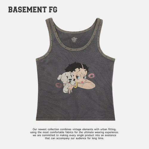 BASEMENTFG复古卡通印花吊带背心女夏修身设计感261010081020