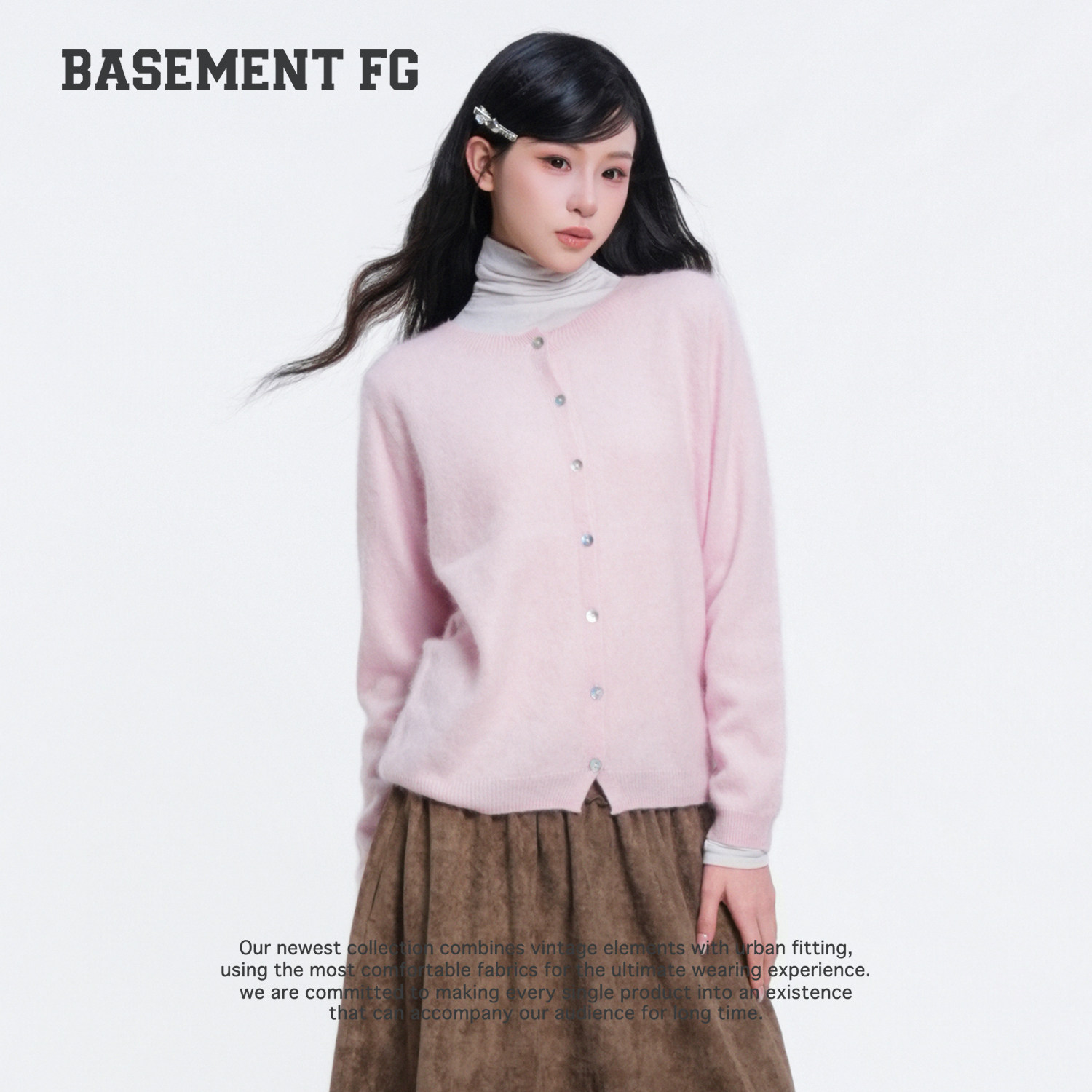 BASEMENTFG毛织外套26秋冬新款多色纽扣毛衣外套263080115