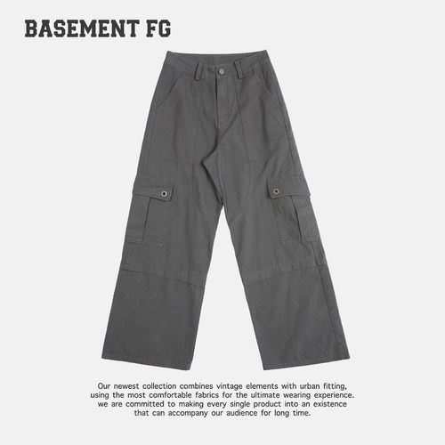 BASEMENTFG复古工装风多口袋休闲裤百搭直筒长裤灰色262120031021