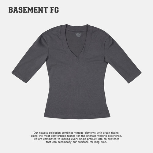 BASEMENTFG极简风V领五分袖T恤女修身百搭261020271096