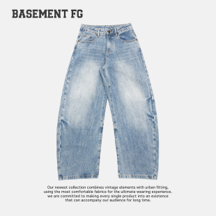 BASEMENTFG复古水洗弯刀牛仔裤男女宽松直筒阔腿裤267330062028