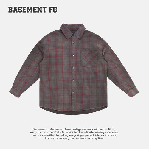 BASEMENT FG复古风格子衬衫长袖宽松美式衬衣外套252070390062