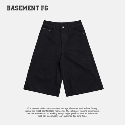BASEMENTFG复古高腰牛仔阔腿裤女黑色宽松七分裤267320024001