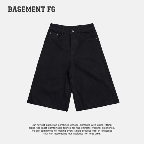 BASEMENTFG复古高腰牛仔阔腿裤女黑色宽松七分裤267320024001