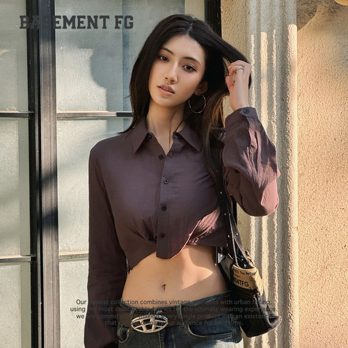BASEMENTFG辣妹风翻领长袖衬衫修身穿搭上衣262070079021