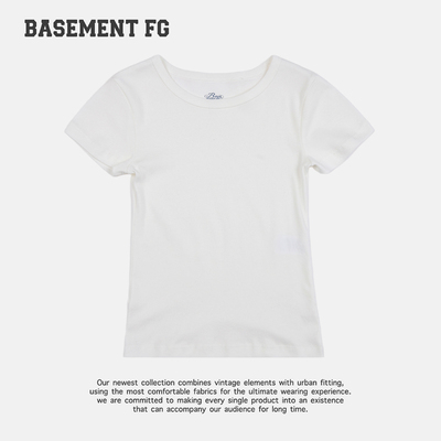 BASEMENTFG美式复古风短袖T恤白色简约百搭休闲上衣261020141004