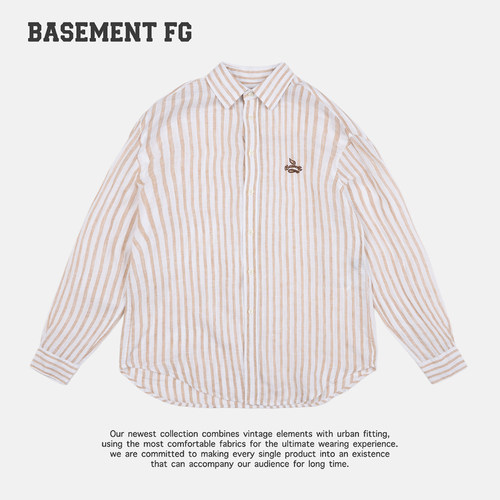 BASEMENTFG复古条纹长袖衬衫刺绣上衣252070427011
