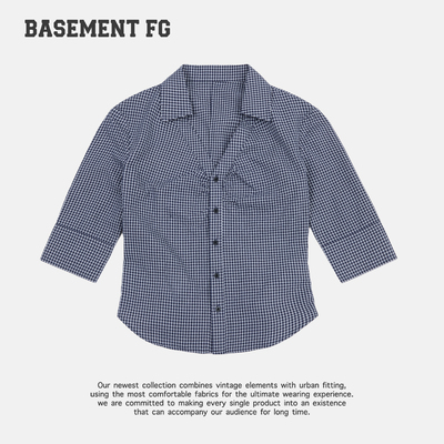 BASEMENTFG复古格子衬衫女长袖翻领宽松休闲百搭262070036085