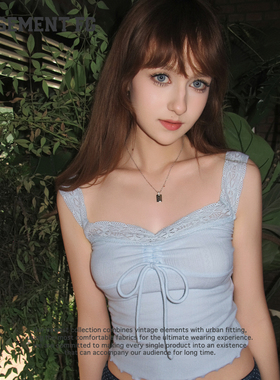 BASEMENTFG纯欲蕾丝蝴蝶结吊带背心夏甜辣妹蓝色短款261010406028