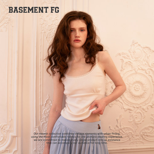 BASEMENTFG简约风白色吊带背心内搭显瘦细肩带蕾丝边251010013005
