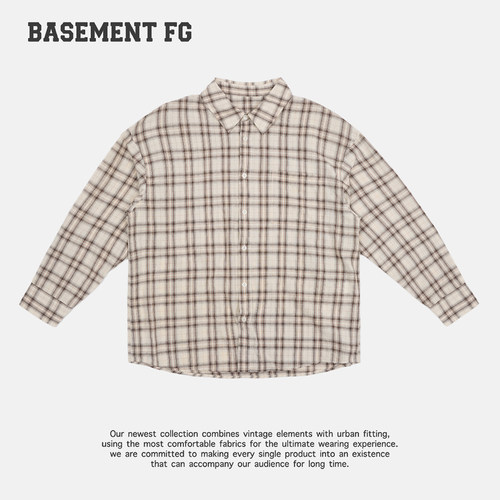 BASEMENTFG复古风格子衬衫长袖宽松棉质轻薄上衣262070113060