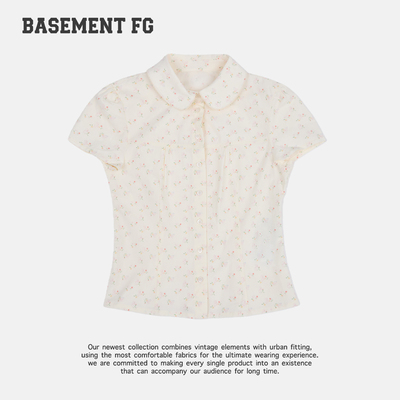 BASEMENTFG波点碎花短袖衬衫女甜美显瘦百搭修身上衣262260003080