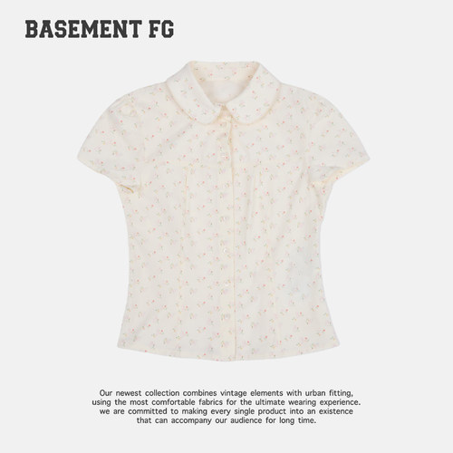 BASEMENTFG波点碎花短袖衬衫女甜美显瘦百搭修身上衣262260003080