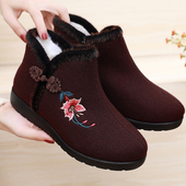 女冬季 中老年奶奶防滑鞋 老北京布鞋 纯羊毛老人棉鞋 绣花妈妈保暖鞋