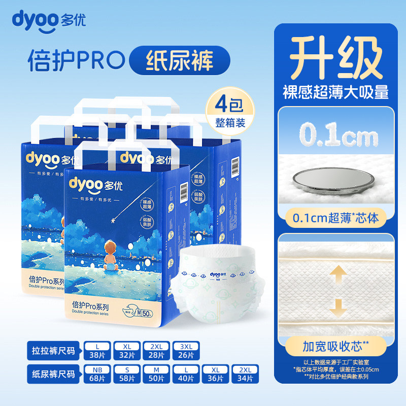 多优倍护纸尿裤Pro婴儿尿不湿nb码新生超薄透气尿布片男女宝宝4包
